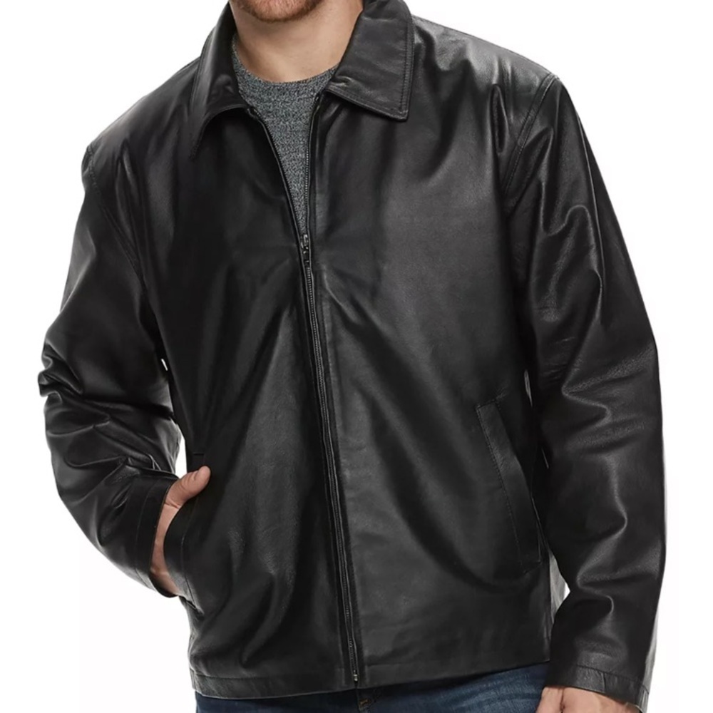 Kenneth Cole Black Leather Jacket for Men Sz M Zip Up with Pockets